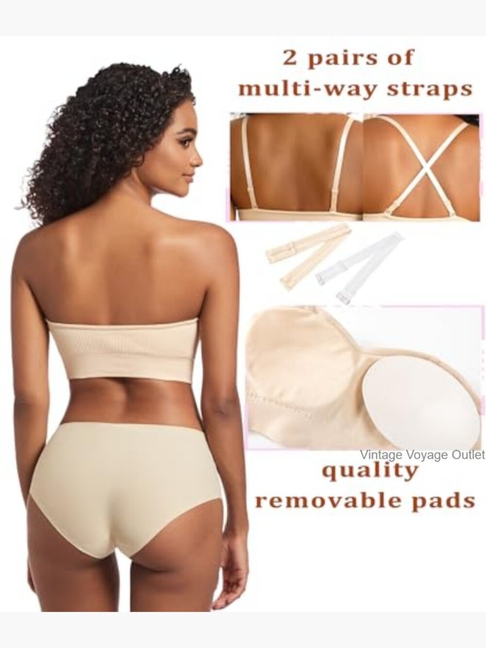 Strapless Bandeau Bra Ribbed Seamless Non-Slip Padded Wireless Tube Top Bra View 4